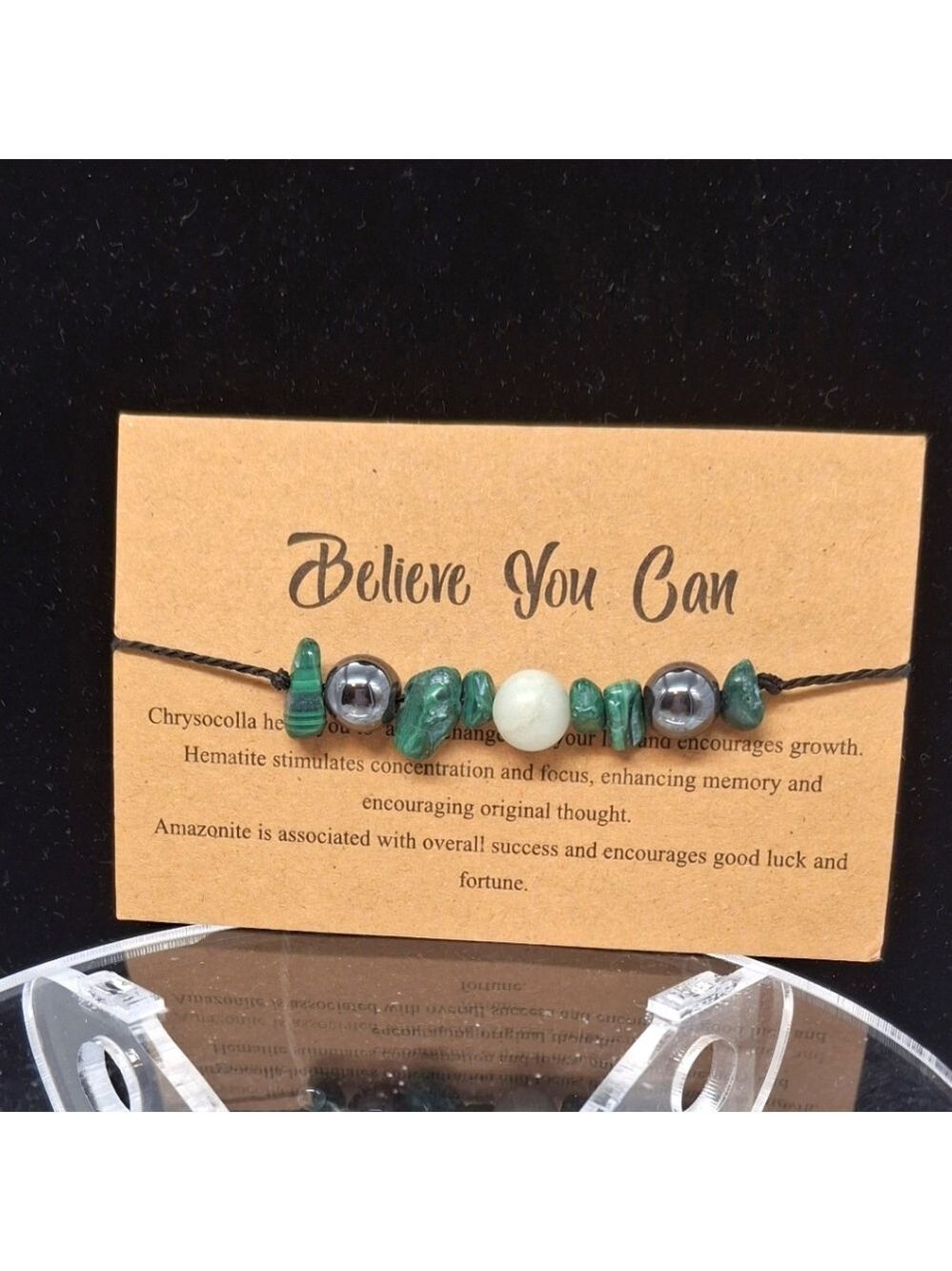 Believe Green and Silver Beaded Bracelet